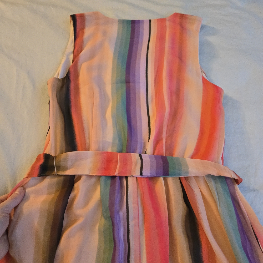 Donna Ricco Multicolor Bright Rainbow Striped Nude Maxi Wrap Front Dress CW3 - Picture 14 of 14